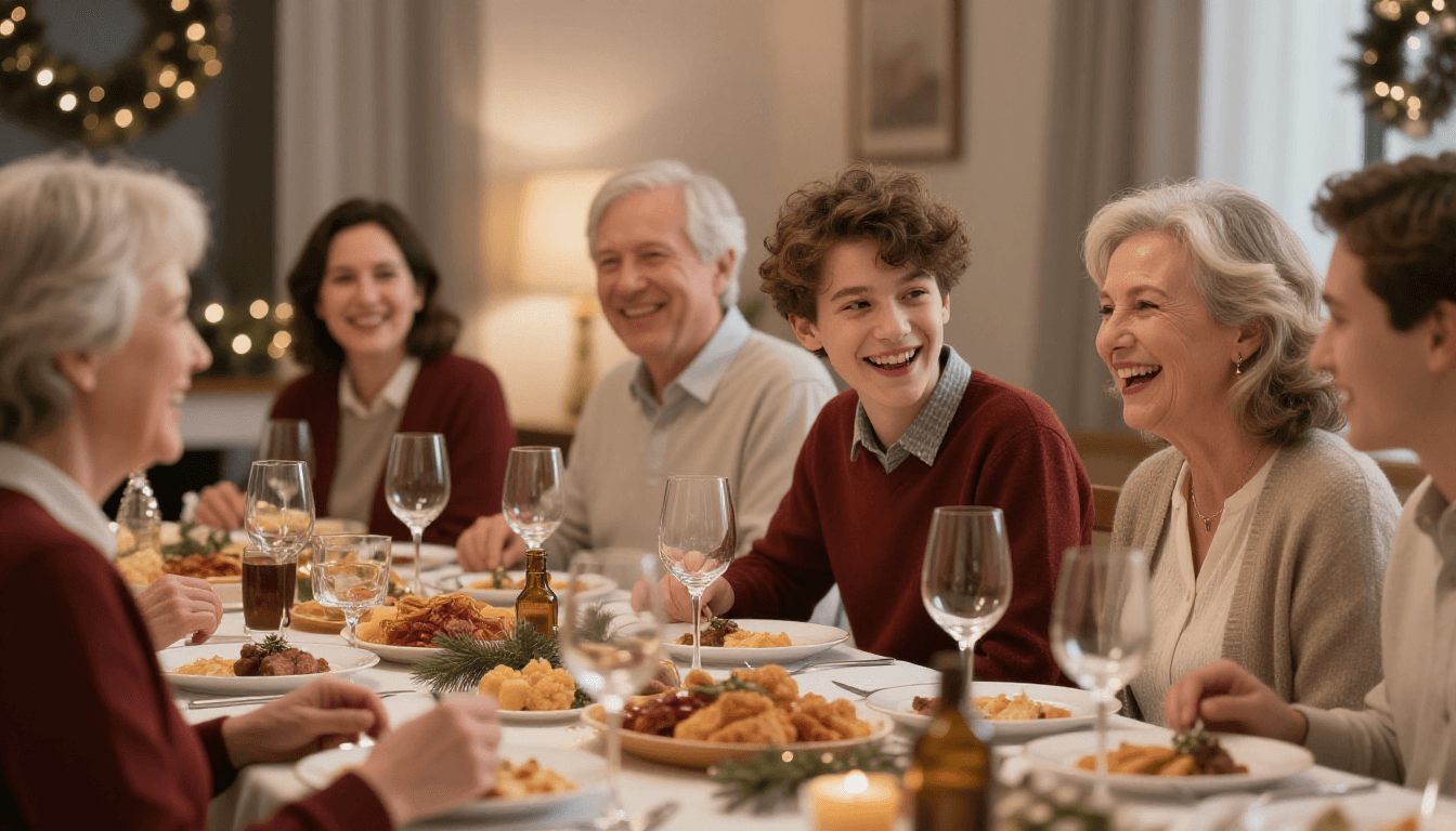 Une famille autour d’une table de fête
