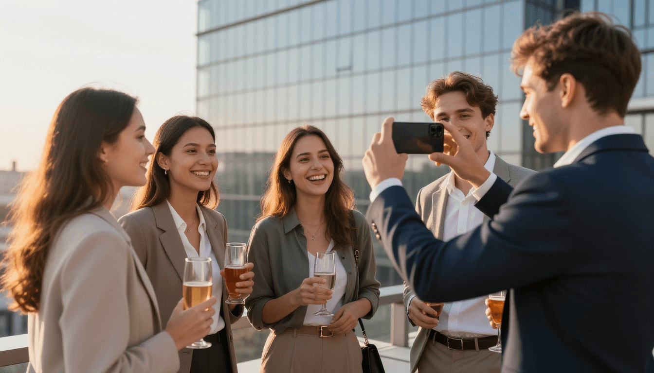 Des collègues à une fête de bureau